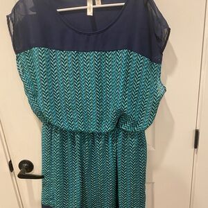 Tacera Navy and Teal Midi Dress